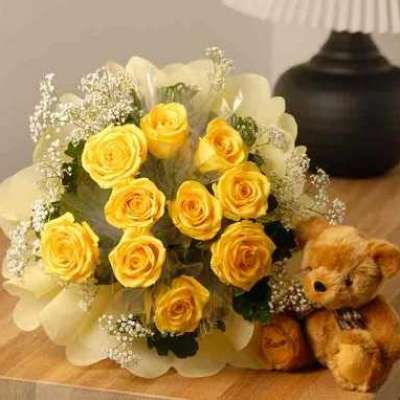 Bunch Of 20 Yellow Roses With A Teddy Profile Picture
