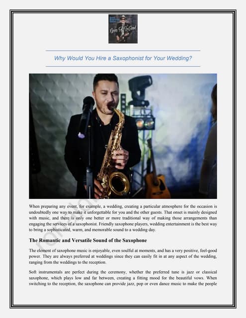 Why Would You Hire a Saxophonist for Your Wedding? | PDF