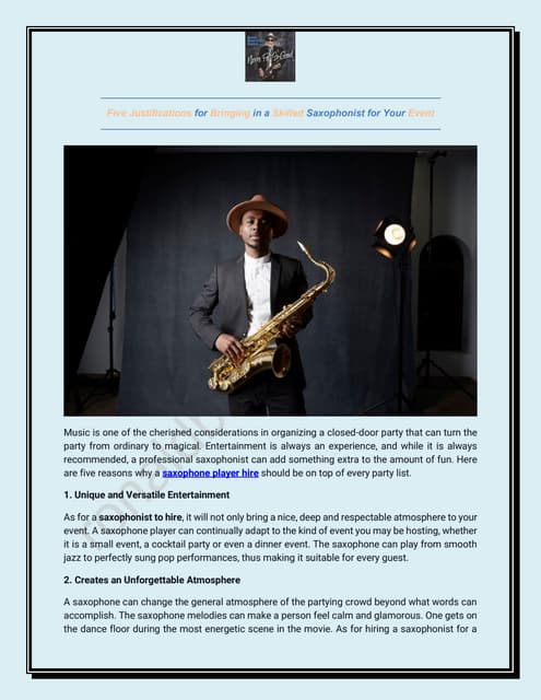 Five Justifications for Bringing in a Skilled Saxophonist for Your Event | PDF