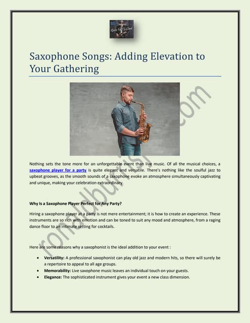 Saxophone Songs: Adding Elevation to Your Gathering